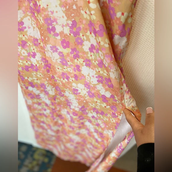 ASOS DESIGN cami pleated midi dress with if split in coral floral print - Picture 6 of 11